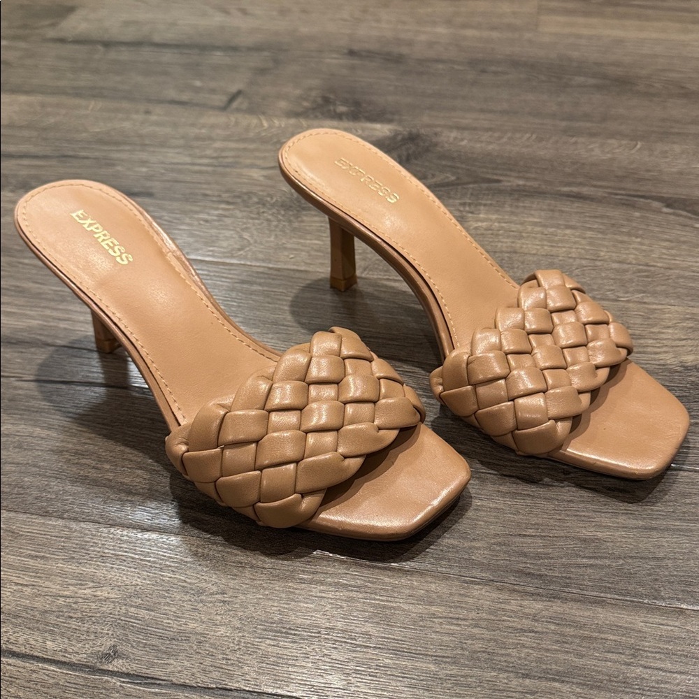 Express Tan Braided Slide Kitten Heel Sandals - Women’s 7.5